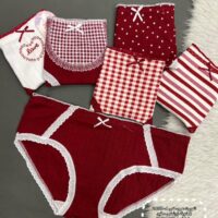 شورت عروسکی4-2889  4خونه زرشکی سفید ( جین12 عددی )